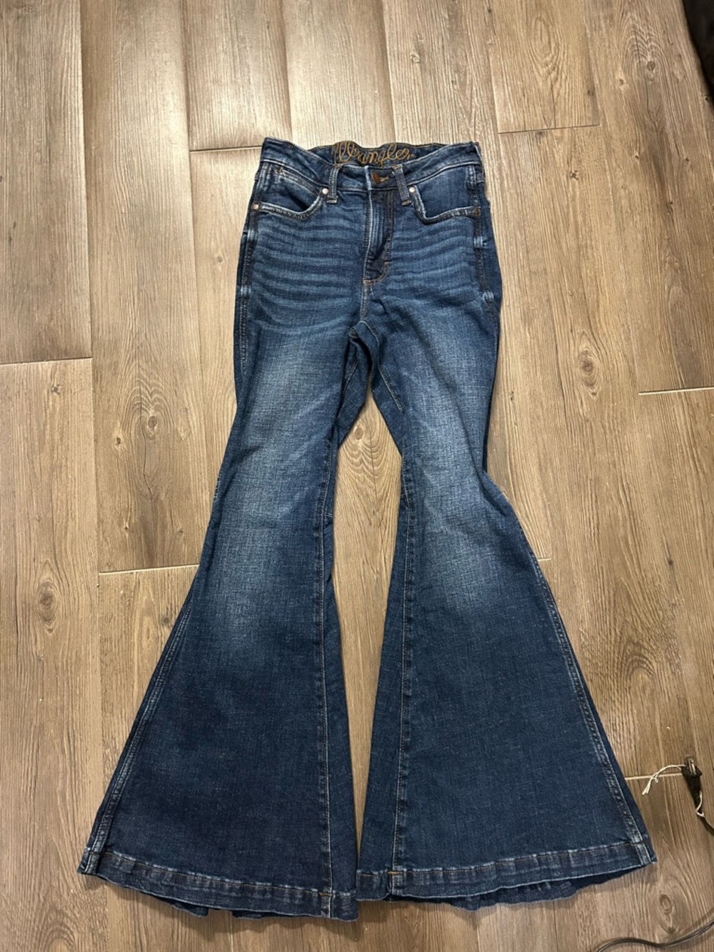 Wrangler High-Rise Flare Jeans in Dark Blue Denim - Picture 7 of 8